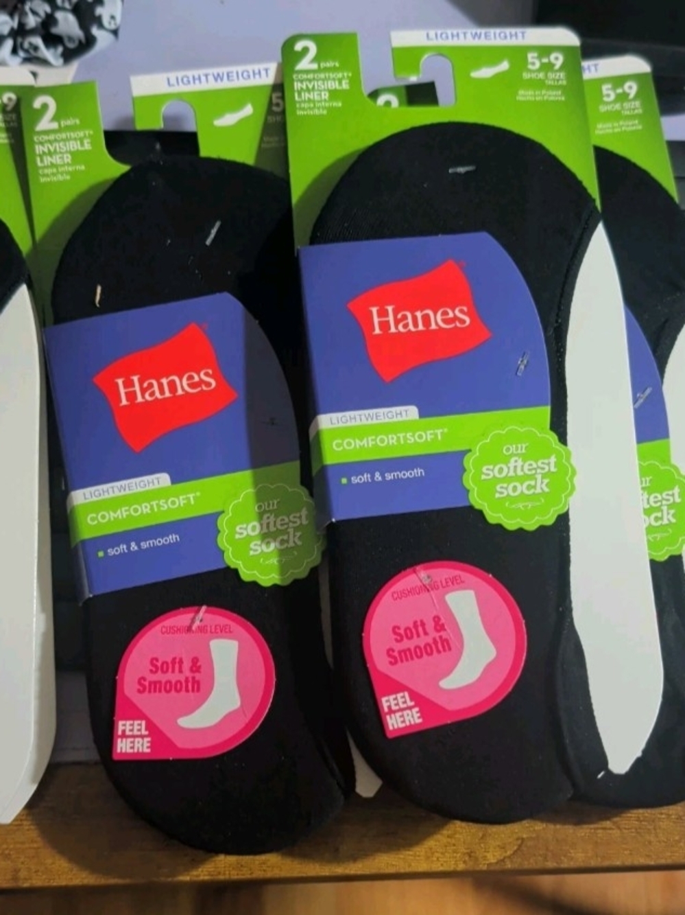Hanes Black ComfortSoft Lightweight Invisible Liner Socks (2 Pairs)